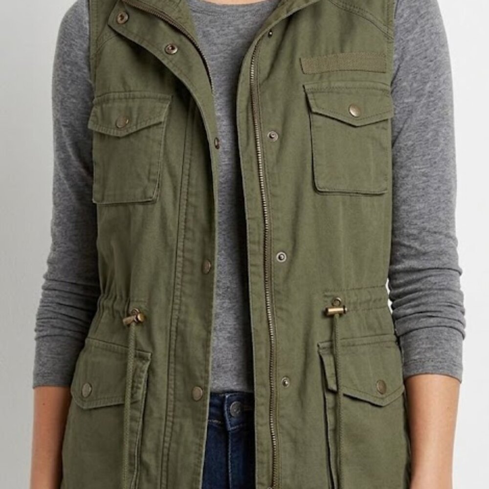 Utility Military Vest a.n.a. Olive Green Anorak Cargo Layering L Large - Picture 7 of 10